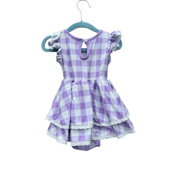 Cheeky plum Purple Checkered Dress with Lace Trim size 12 months boho play date - Picture 4 of 4